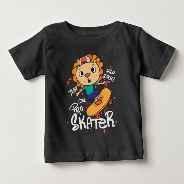 Camiseta Para Bebê skate de leão (Frente)