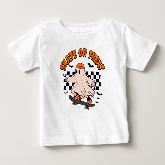 Camiseta Para Bebê Skate ou Tratar o Dia das Bruxas do Fantasma (Frente)