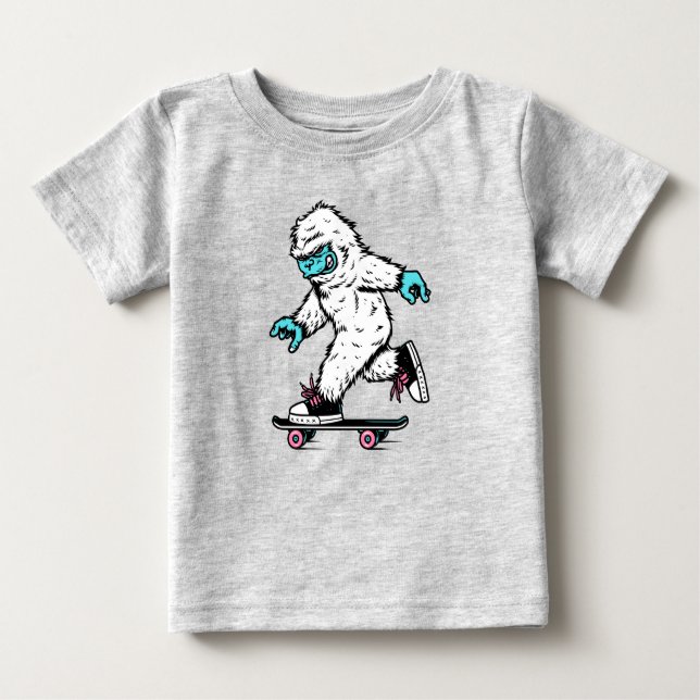Camiseta Para Bebê Skateboard Bigfoot Sasquatch Wild Animal (Frente)