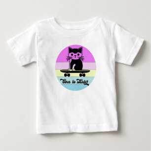 Camiseta Para Bebê Skateboard Cat Nascer a Skate T-shirt