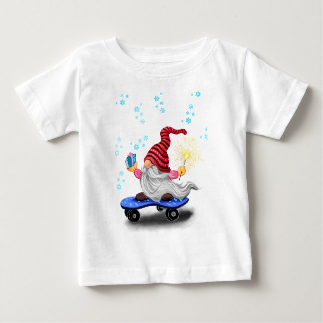 Camiseta Para Bebê Skater Gnome Christmas Baby T-Shirt (Frente)
