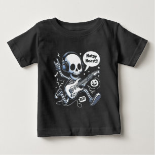 Camiseta Para Bebê Skull Guitar Halloween Rocker Encantado Música Tee