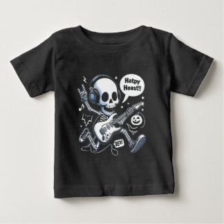 Camiseta Para Bebê Skull Guitar Halloween Rocker Encantado Música Tee
