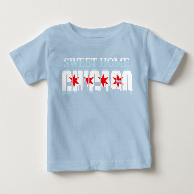 Camiseta Para Bebê Skyline Home doce da bandeira de Chicago (Frente)