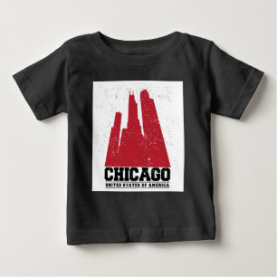 Camiseta Para Bebê Skyline vermelha da cidade de Chicago, Illinois