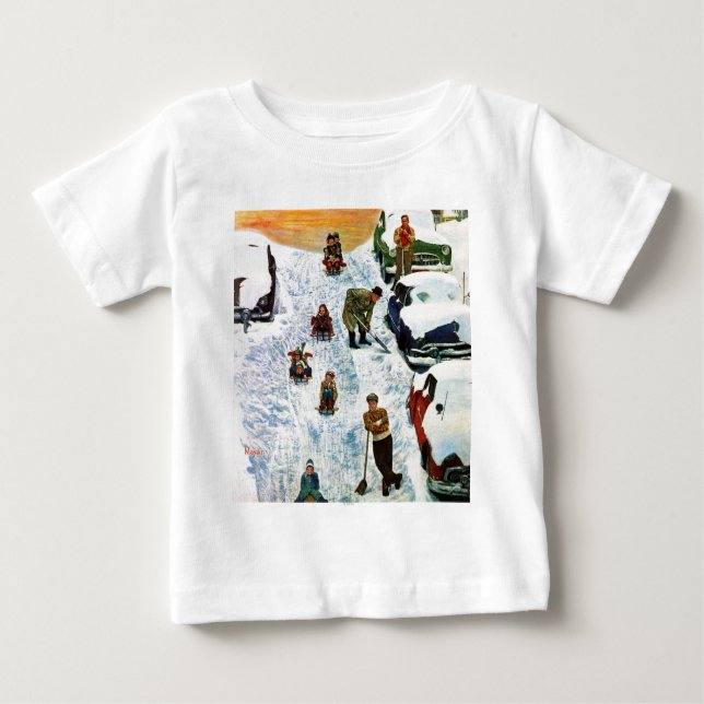 Camiseta Para Bebê Sledding e escavar para fora (Frente)