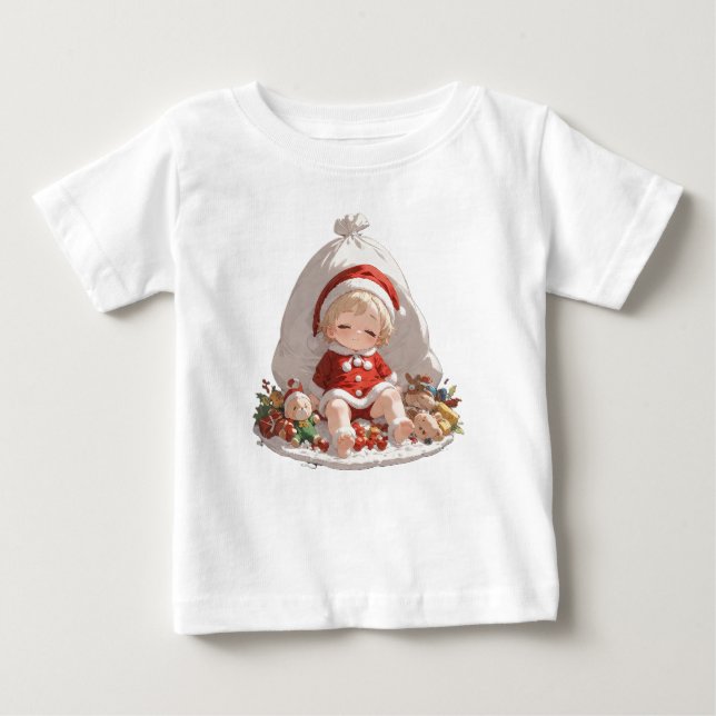 Camiseta Para Bebê Sleeping Santa Christmas Fine Jersey Baby Tee (Frente)