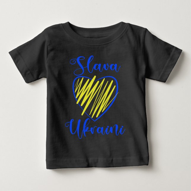 Camiseta Para Bebê Slogan Slava Ucraniano Glória à Ucrânia (Frente)