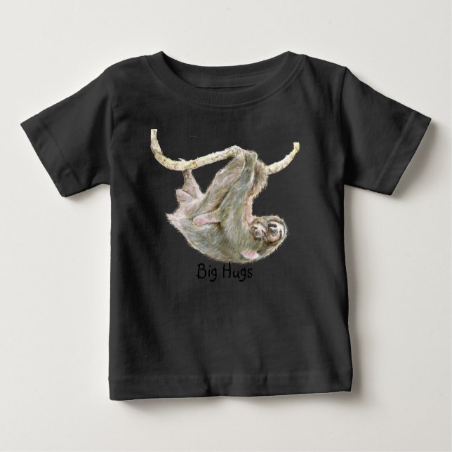 Camiseta Para Bebê Sloth, bebê com mãe "Big Hugs" (Frente)