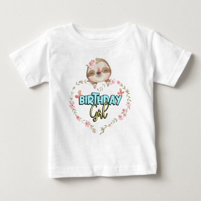 Camiseta Para Bebê Sloth Birthday Girl Sloth Dama presentes (Frente)