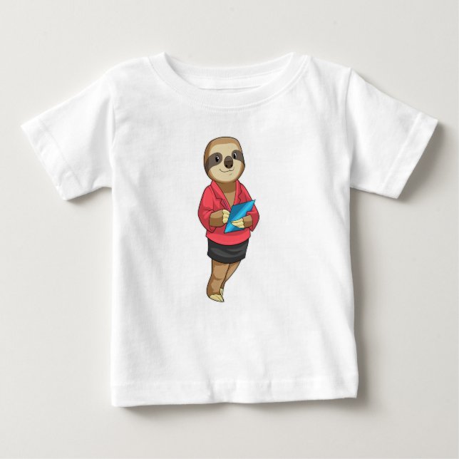 Camiseta Para Bebê Sloth como Secretário com Notepad (Frente)