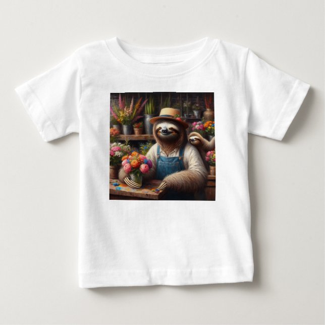 Camiseta Para Bebê Sloth Florist (Frente)