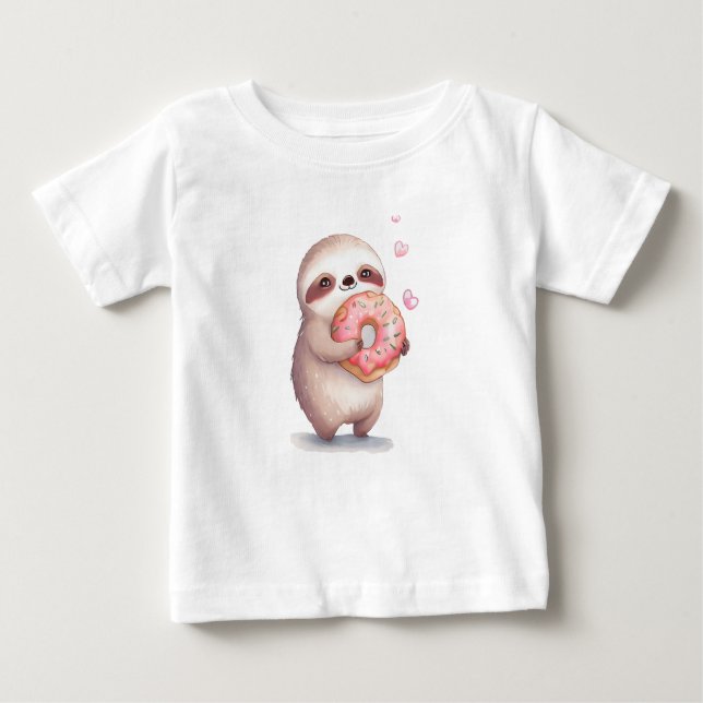 Camiseta Para Bebê Sloth Loves Donut (Frente)