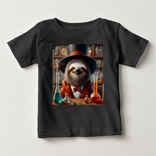Camiseta Para Bebê Sloth Mad Scientist (Frente)