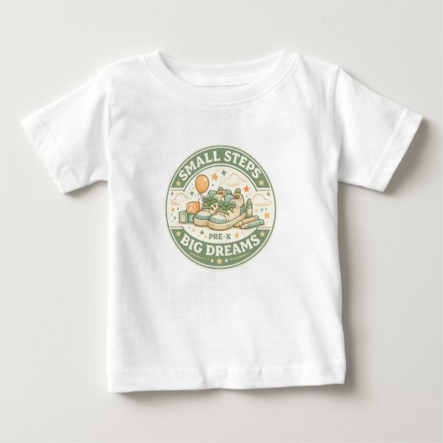 Camiseta Para Bebê Small Steps Big Dreams Pre-K (Frente)