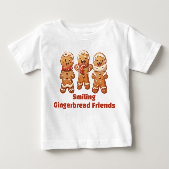 Camiseta Para Bebê Smiling Gingerbread Friends (Frente)