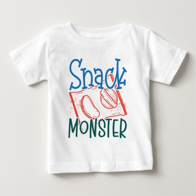 Camiseta Para Bebê Snack Monster Engraçado e bonito Bebê Branco (Frente)