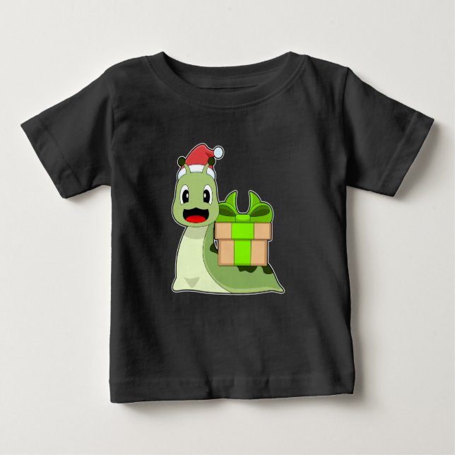 Camiseta Para Bebê Snail Christmas Santa hat (Frente)