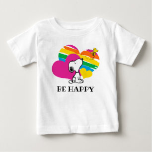 Camiseta Para Bebê Snoopy e Woodstock   Corações Arco-Íris