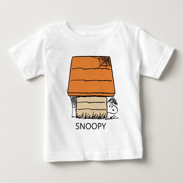 Camiseta Para Bebê Snoopy Halloween Spider Web Doghouse (Frente)