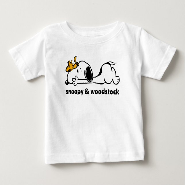 Camiseta Para Bebê Snoopy & Woodstock | Sorriso Rindo (Frente)