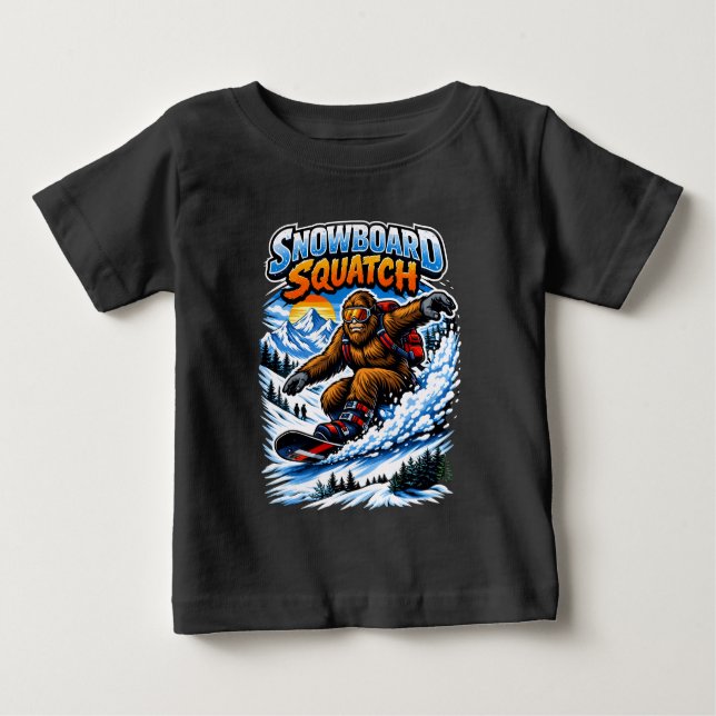 Camiseta Para Bebê Snowboard Squatch – Funny Bigfoot Snowboarding  (Frente)