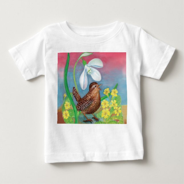 Camiseta Para Bebê Snowdrop e wren bird convocam o primavera (Frente)