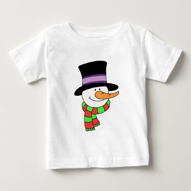 Camiseta Para Bebê Snowman Cartoon (Frente)