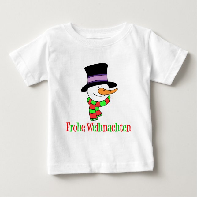 Camiseta Para Bebê Snowman de Natal Alemão (Frente)