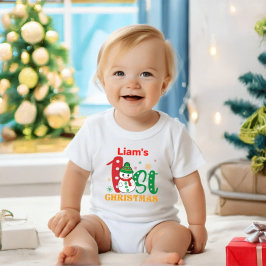 Camiseta Para Bebê Snowman de Natal com o Nome do Bebê