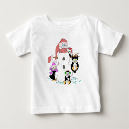 Camiseta Para Bebê Snowman E Pinguins Natal