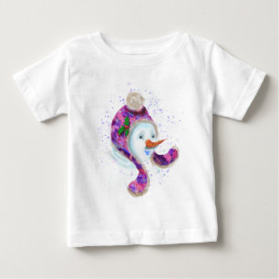 Camiseta Para Bebê Snowman Em Beanie Hat Engraçado T-Shirt Bebê
