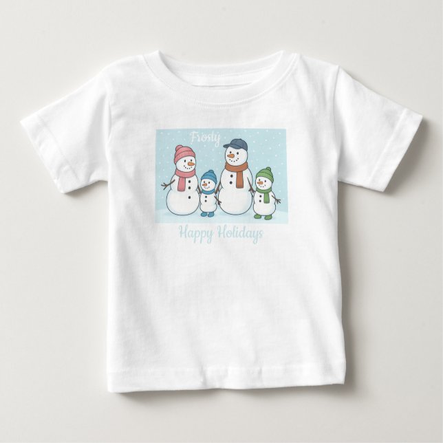 Camiseta Para Bebê Snowman Family (Frente)