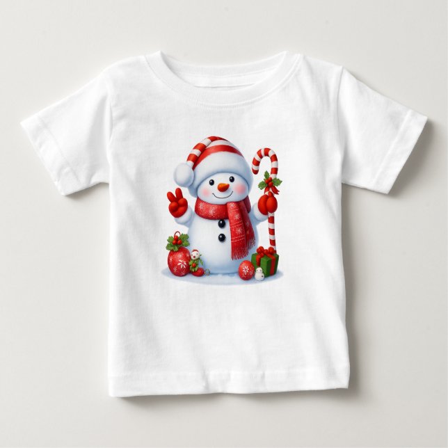 Camiseta Para Bebê Snowman Peace Sign Christmas  (Frente)