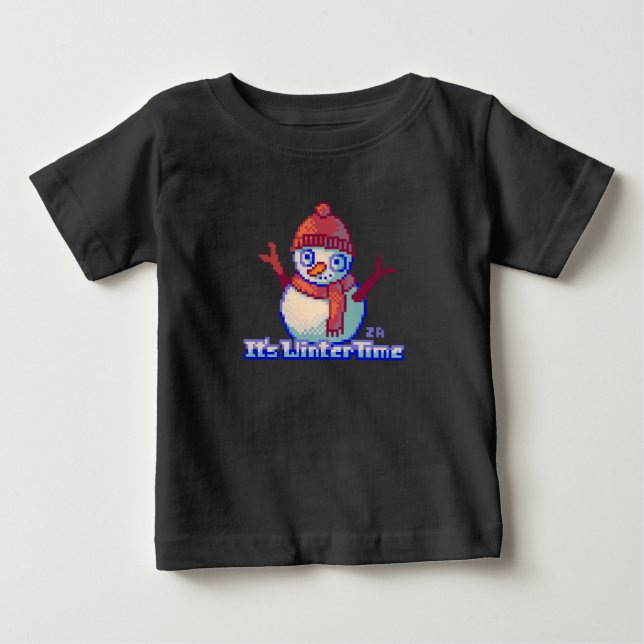 Camiseta Para Bebê Snowman Pixel Art (Frente)