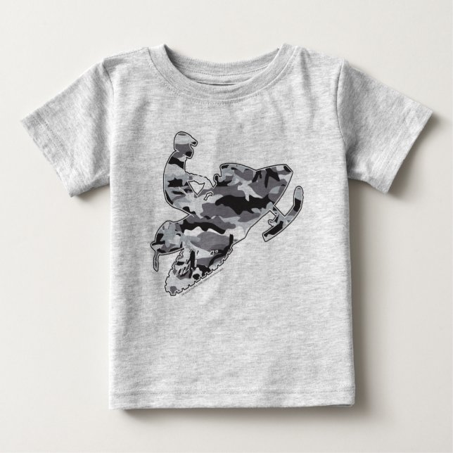 Camiseta Para Bebê Snowmobiler na Camuflagem de Cinzas (Frente)