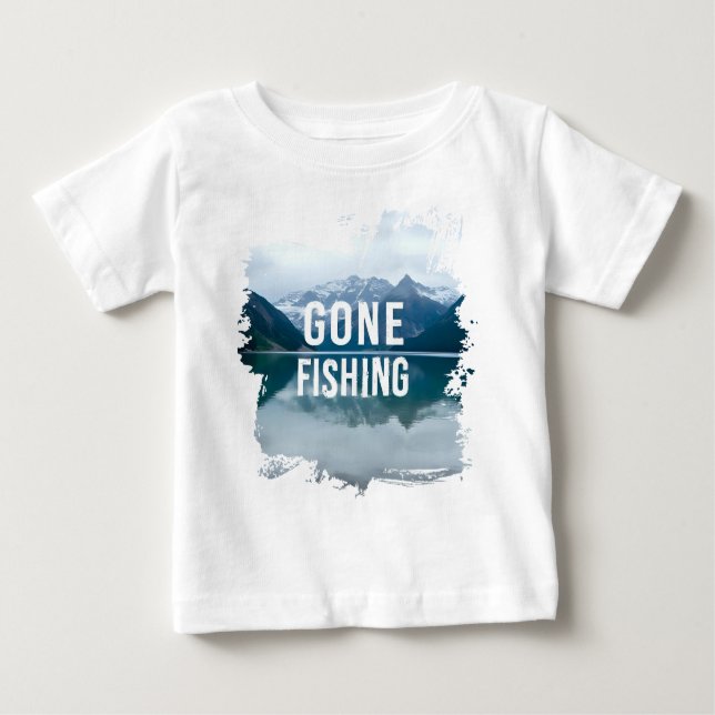 Camiseta Para Bebê Snowy Mountain Lake Partiu a Pesca (Frente)