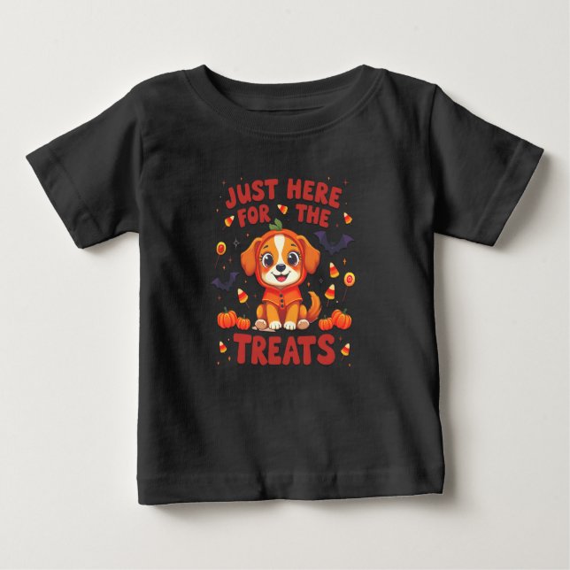 Camiseta Para Bebê Só Aqui Para Os Tratamentos De Halloween (Frente)