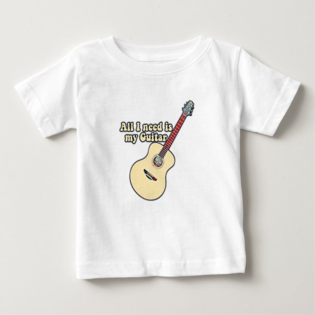 Camiseta Para Bebê Só preciso da minha guitarra. Palavras positivas.  (Frente)