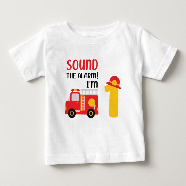 Camiseta Para Bebê Soa O Alarme Eu Sou Um Bombeiro primeiro aniversar (Frente)
