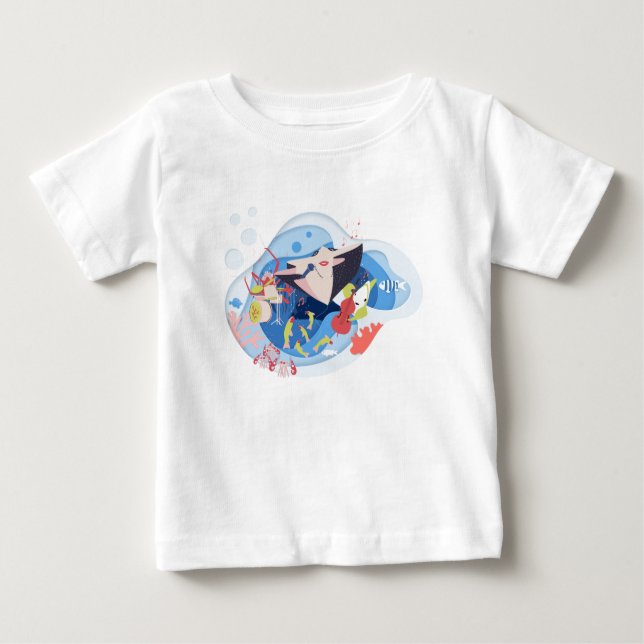 Camiseta Para Bebê Sob A Música Musical Sea Marine Animais (Frente)