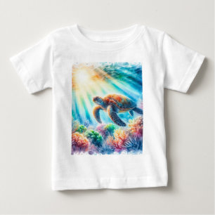 Camiseta Para Bebê sob a tartaruga marinha oceânica