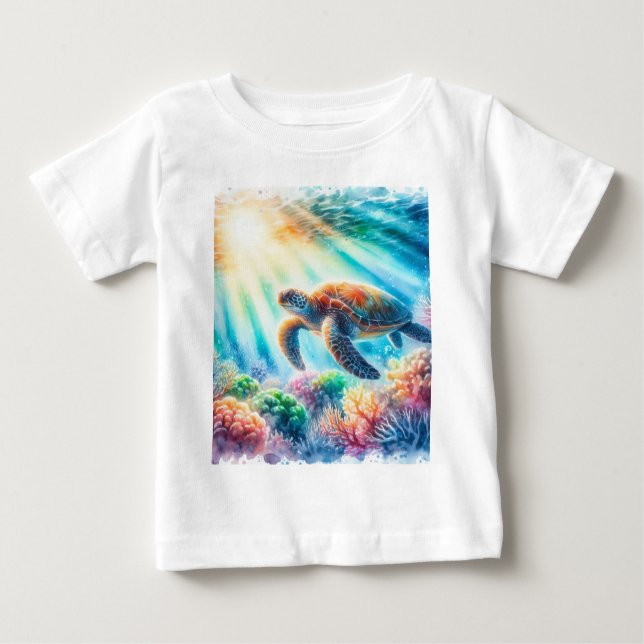 Camiseta Para Bebê sob a tartaruga marinha oceânica (Frente)