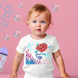 Camiseta Para Bebê Sob o mar Nome do primeiro aniversario do bebê Cor