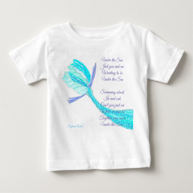 Camiseta Para Bebê Sob o mar rabo de peixe T-Shirt com poema (Frente)