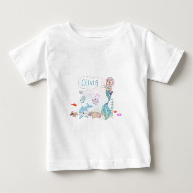 Camiseta Para Bebê Sob o Mar Sereia Personalizada (Frente)