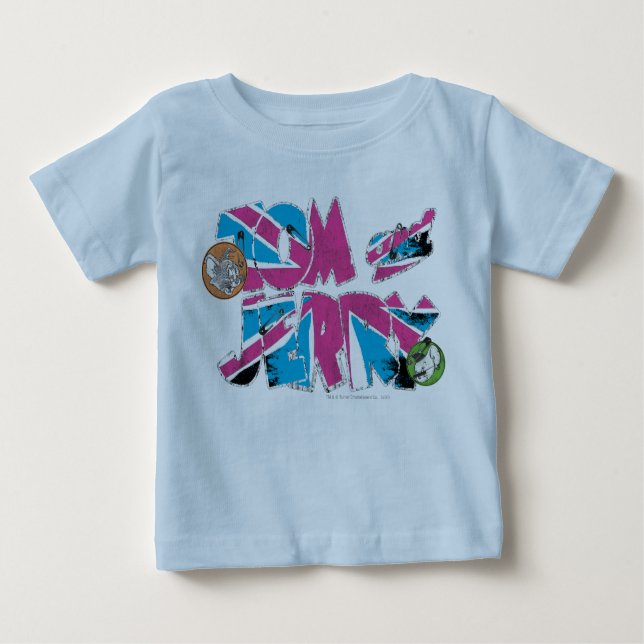Camiseta Para Bebê Sobrecarga de Tom e Jerry UK (Frente)