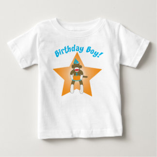 Camiseta Para Bebê Sock Monkey Birthday Boy