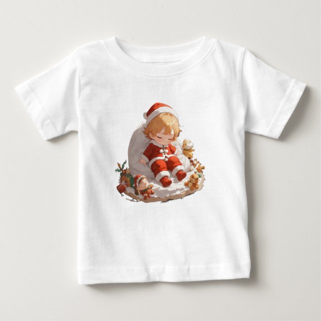 Camiseta Para Bebê Soft Sleepy Santa Christmas Baby Fine Jersey Tee (Frente)