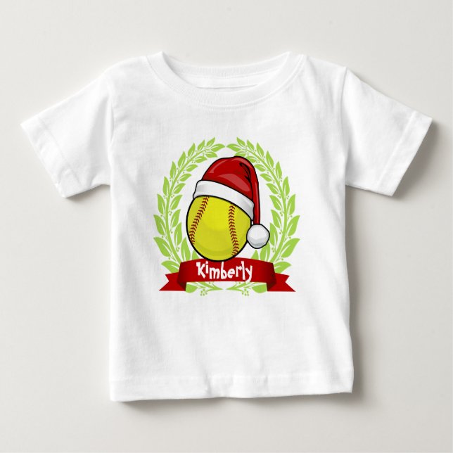 Camiseta Para Bebê Softball Em Um Estilo De Natal De Papai Noel (Frente)